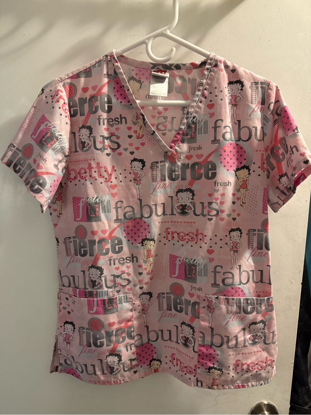 Vintage Betty Boop Pink Graphic Women’s Scrub Top